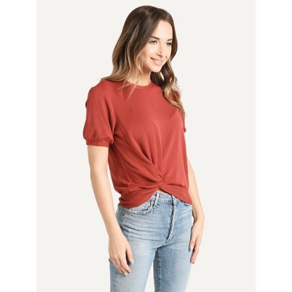 NWT Sateside Nordstrom Women's Modal Short Sleeve Front Twist Amber Sweater - XS - Picture 1 of 12